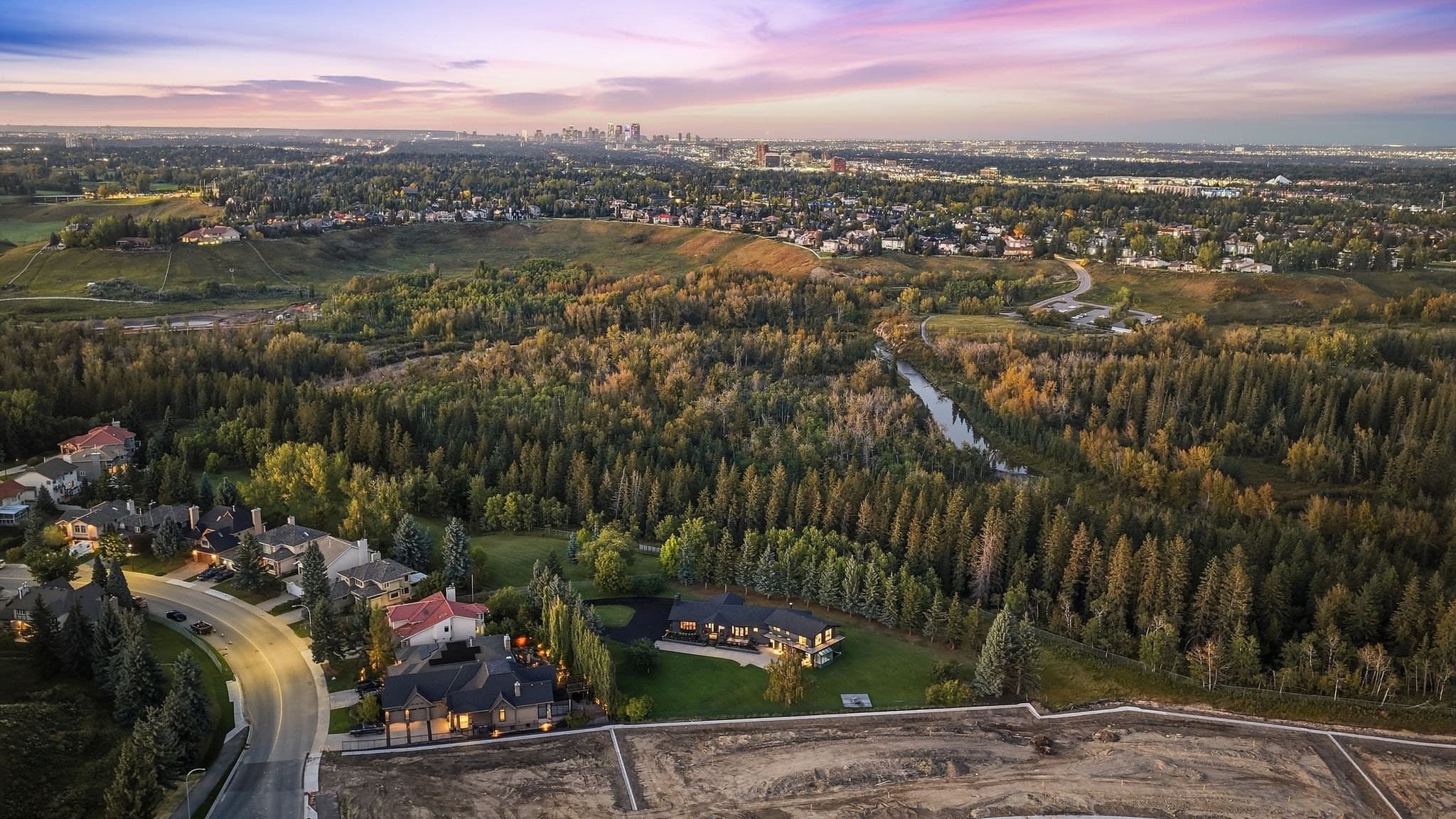 Sunset skyline — the property with downtown Calgary beyond