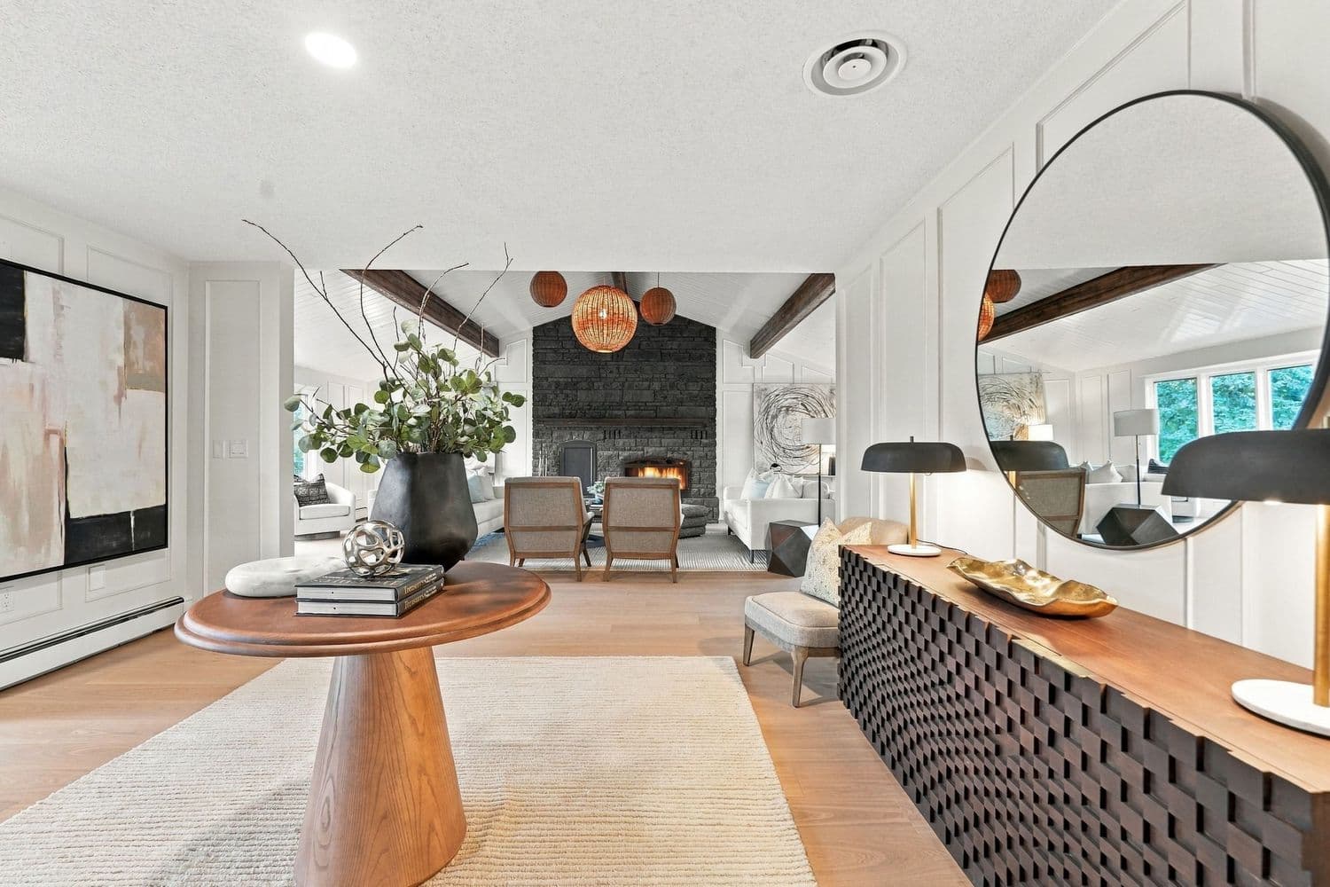 Kitchen and casual dining with garden views